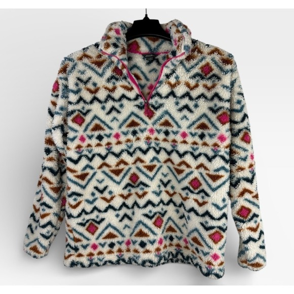 Eddie Bauer Women's Ultra Soft Fleece 1/4 Zip Aztec LS Pullover Top Cozy Large - Picture 2 of 8